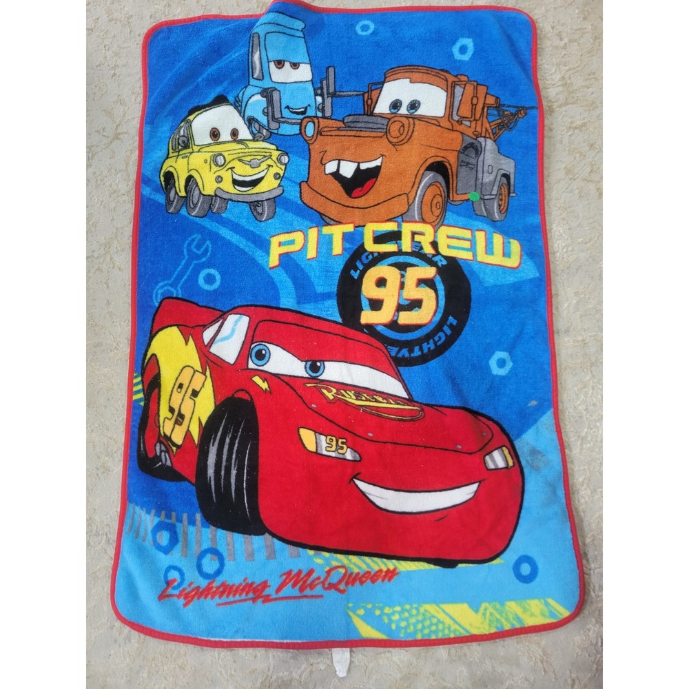 Disney Pixar Cars Lightning McQueen Pit Crew Fleece Throw Blanket 30x45 Blue